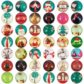 Pandahall 1Box/180Pieces Christmas Holiday Printed Glass Cabochons Flatback Half Round Dome Glued Tiles Mixed Color 12x4mm for Circle Bezel Tray Setting