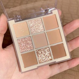 JIMYAUQIN 9-Color Nude Gold Eyeshadow Palette - Highly Pigmented, Matte & Shimmer Finishes, Long-Lasting Waterproof for Women (Milk Latte)
