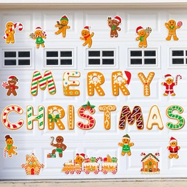 30 Pcs Christmas Gingerbread Garage Door Decoration Colorful Candy Garage Magnets Stickers Gingerbread Man House Train Fridge Refrigerator Magnetic Stickers for Xmas Holiday Car Mailbox Metal Door