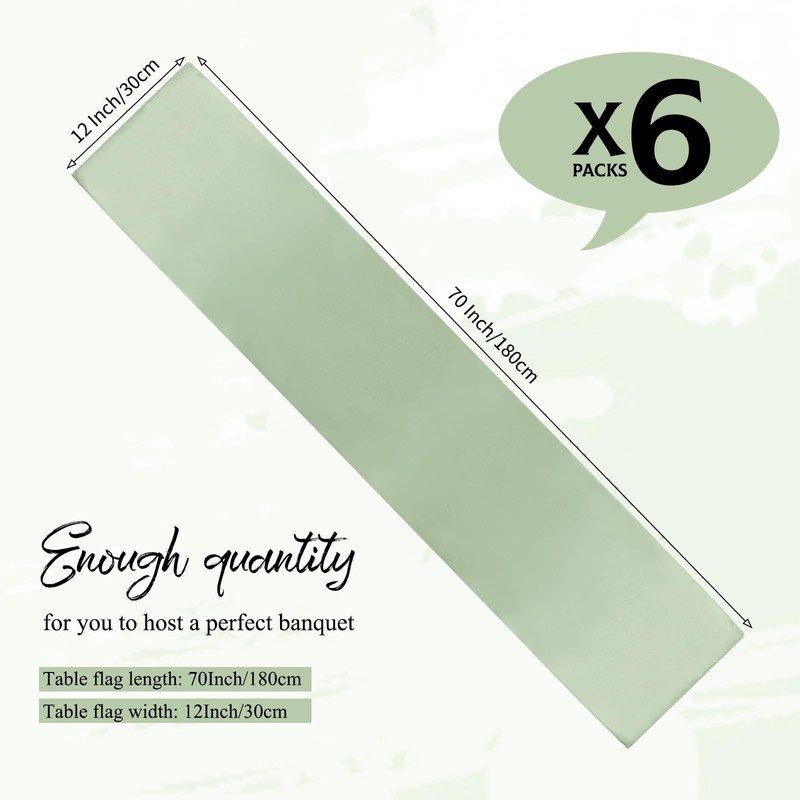 6 Pack Sage Green Table Runner Satin Table Runner, 12x72