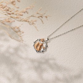 Fox Necklace for Women, Fox Gifts for Teens, Moon and Flower Design, Birthday, Graduation, Back to School, Christmas (Fox Necklace-Round A)