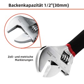 ZKH 150 mm Spanner Adjustable Adjustable Wrench Single Open-End Spanner Made of Chrome Vanadium Steel (Max. 20 mm Jaw Width)