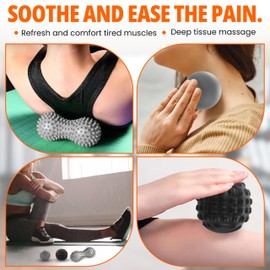 3-in-1 Massage Balls - Lacrosse, Trigger Point & Peanut Ball – Idea for Yoga, Rehab, Deep Tissue & Trigger Point Massage, Myofascial Release, Plantar Fasciitis - Sore Muscle, Overall Body Relaxation