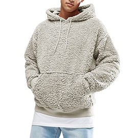 Runcati Mens Fuzzy Sherpa Pullover Hoodie Sweatshirts Long Sleeve Sport Front Pocket Fall Outwear Winter Hooded (Medium, 01 Picture Color)
