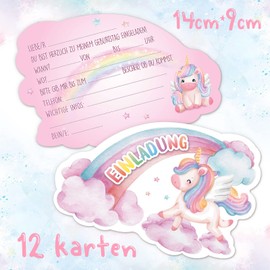 GEBETTER Unicorn Rainbow Invitation Cards for Children's Birthday 14 x 9 cm Birthday Party Invitation School Invitation for Girls and Boys Birthday Invitations Children Birthday Party Children's Party