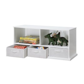 Stackable 5 Shelf Storage Organizing Cubby with 3 Fabric Baskets