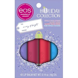 eos Holiday Lip Balm Gift Set, Sugar Plum Spritz, Iced Sugar Cookie, Candy Apple, Candy Cane Swirl, Limited Edition Lip Care, Stocking Stuffers, Natural Shea Butter, 0.14 oz, 4-pack