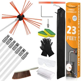 Sealegend 23 Feet Chimney Sweep Kit Chimney Brush, Chimney Cleaning Kit and Rotary Chimney Cleaning System, Fireplace Brush Tool with 7 Nylon Flexible Rods