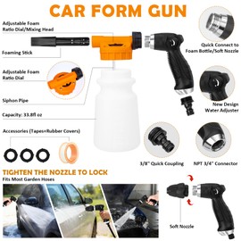 AUTODECO Car Wash Detailing Kit Cleaning Kits with Foam Gun Sprayer, Car Wash Brush and Large Wash Mitt Duster for Car Interior and Exterior Cleaning (Orange)