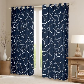 Ice Hockey Darkening Drapes Hockey Punk Curtains for Bedroom Living Room for Kids Boys Girls Teens Winter Sports Hobby Decor Blackout Curtains Blue White Window Treatments (2 Panels, 52 x 63 Inch)