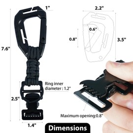 KUNN Glove Clips with Plastic Carabiner and Paracord, Metal Clips for Heavy Duty Gloves, with Key Ring for Tactical Backpack, Glove Clips for Work Glove Holders, Black