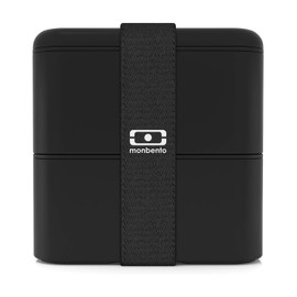 monbento - Large Bento Box MB Square Onyx with Compartments - Leakproof Lunch Box for Work or Meal Prep - BPA Free - Food Grade Safe - Black