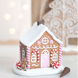 Pink Gingerbread House Incense Cone Burner - Festive Holiday Decor, Handcrafted Ceramic, Ideal for Aromatherapy, 6 Inch
