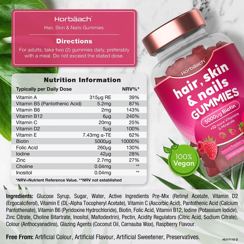Hair Skin and Nails Vitamins | 5000µg Biotin, Zinc, Vitamin