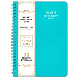 2022 Weekly Appointment Book & Planner - 2022 Daily Hourly Planner with Twin-Wire Binding, 6.3" x 8.5", Jan 2022 - Dec 2022, Half Hour (30 Mins) Interval, Lay - Flat, Round Corner, Thick Paper - Teal Green