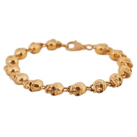 HAQUIL Gold Plated Stainless Steel Skull Bead Linked Bracelet for Men and Women, Skull Jewelry Gift