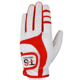 Tussan Sports Golf Glove Men's Durable Premium Leather Left Hand Right All Weather Grip Golfer Gloves Non Slip Flexible Golfing (Red Edition, S, Left)