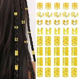 BSARECEY 120Pcs Gold Hair Jewelry for Women Braids, Braid Hair Clips Adjustable Hair Rings Dreadlock Hair Cuffs Loc Decorations Hair Charms