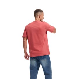 VEIISAR Men's Heavy Weight Crew Neck T-Shirt - Mens Premium Cotton Thick Tee Pre Shrunk Coral red L