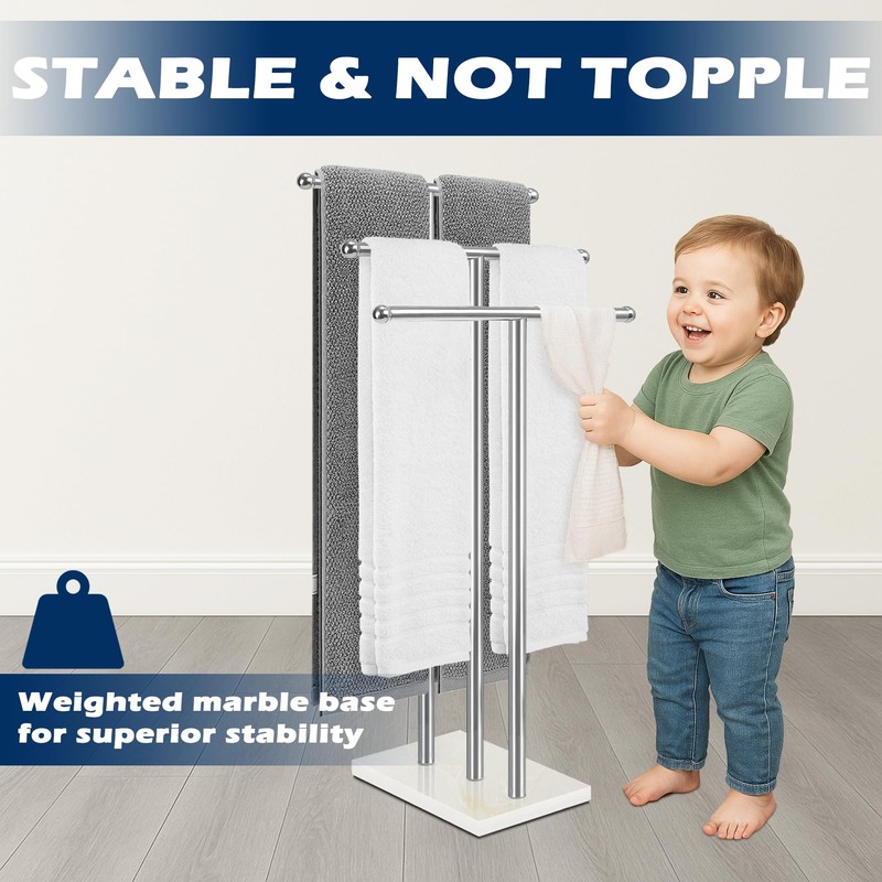 VERSSURE Marble Base Freestanding Towel Rack, 3-Tier Standing Towel Holder