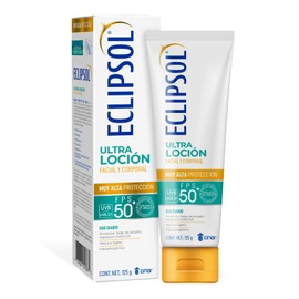 Eclipsol - Ultra Loción FPS 50, Protector Solar Facial y Corporal, 125 g  Hipoalergénico, textura ultraligera, resistente al agua, sin PABA ni...     