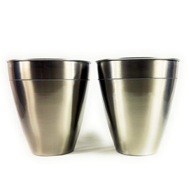 3SCompany Gramercy Round Stainless Steel Trash Can Satin Brushed with Beaded Border, Waste Basket Garbage Can for Bathroom, Bedroom, Home Office, College Dorm, Kitchen, 5" x 9" x 10"ht. (2 Pack)