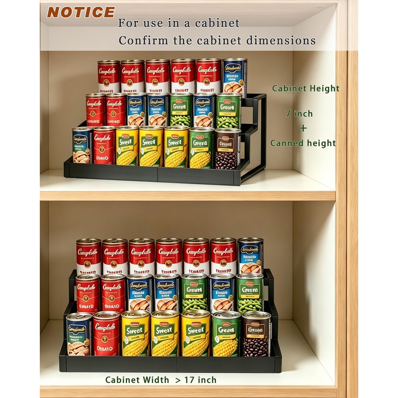 Expandable Can Rack Organizer for Pantry, 3-Tier Adjustable Can Storage