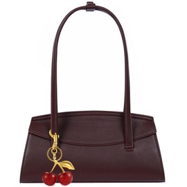 GETERUUV Shoulder Bag Black Purse for Women Cherry Bag Vegan Leather Hobo Handbag Brown Flap Shoulder Purse with Cherry Charm