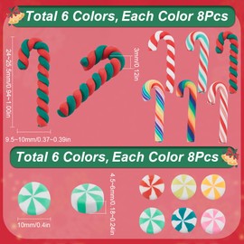 SUNNYCLUE 1 Box 96Pcs Christmas Resin Fillers Xmas Flatback Charms Vase Decorations Fillers Polymer Clay Charm Candy Cane Cabochons Vase Filler for Centerpieces Home Table Holiday Party Decor