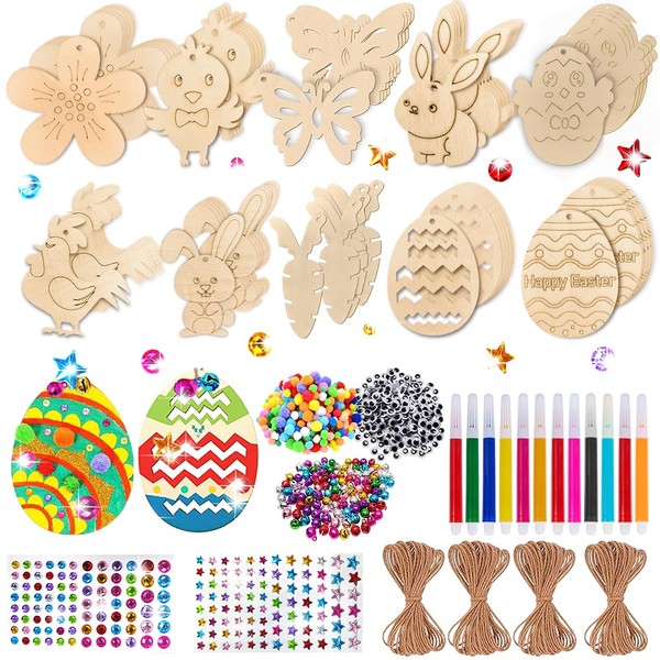 TOPRUNYI Wooden Easter Pendant for Painting, Pack of 264 Decorative