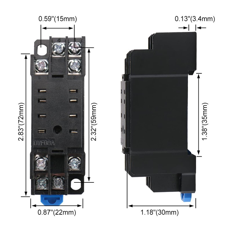 Baomain DYF08A DIN Rail Mount 8 Terminals Relay Socket Base