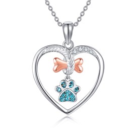 ONEFINITY Dog Necklace 925 Sterling Silver Dog Paw with Bone Pendant Necklace Cute Dog Jewellery for Women, Sterling Silver