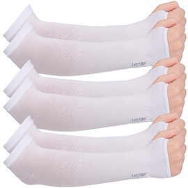 CABODYALS 3 Pairs White Sun Protection Sleeves Tattoo Cover Up UV Compression Golf Cooling Summer Sunscreen Long Arm Sleeve with Thumb Hole for Men Women Sports Baseball Workouts Outdoors Gardening