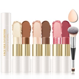 IONSGAKO 6 Colors Cream Contour Stick Makeup Kit, Double-ended Cream Highlighter Stick Bronzer and Blush Stick for Sculpt the Cheeks, Matte & Dewy Finish, Face Contour Kit for Beginners, Set B