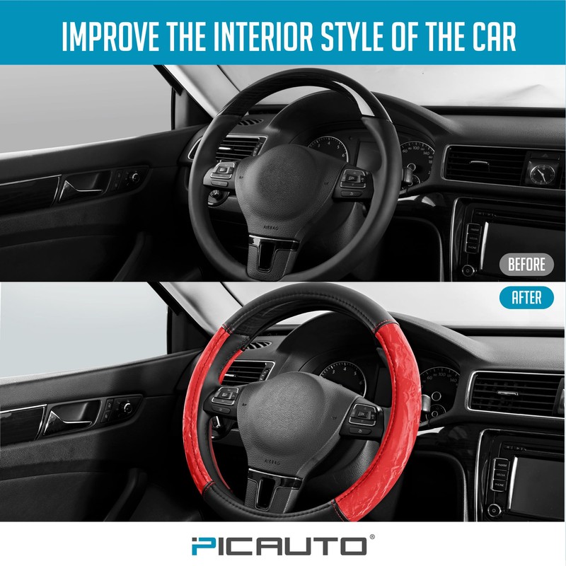 PIC AUTO Steering Wheel Cover, Silk Grain Leather Car Steering