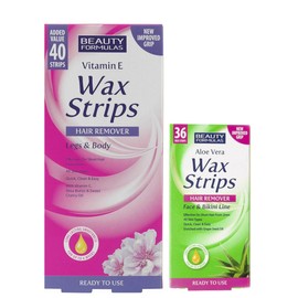 Beauty Formulas Beauty Formulas Wax Strips -152 Strips | Aloe Vera x 72 & Vitamin E x 80 ?C?C Hair Remover for Face, Bikini Line, Legs, Arms, Underarms & Body ?C For All Skin Types