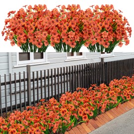 LikSoor 21 Bundles Artificial Outdoor UV Resistant Flowers No Fade Fake Outside Flowers Plastic Greenery Faux Shrubs Garden Porch Window Box Home Decoration (Orange)