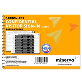 Confidential Visitor Sign-In Book with Car Registration – GDPR Compliant A4 Carbonless Duplicate Logbook - Pack of 1
