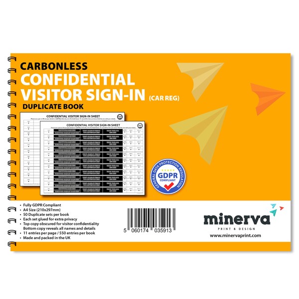 Confidential Visitor Sign-In Book with Car Registration – GDPR Compliant