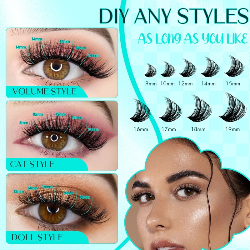 Individual Eyelashes, 100D DIY Cluster Eyelashes, 0.07 D Curl, 10-18
