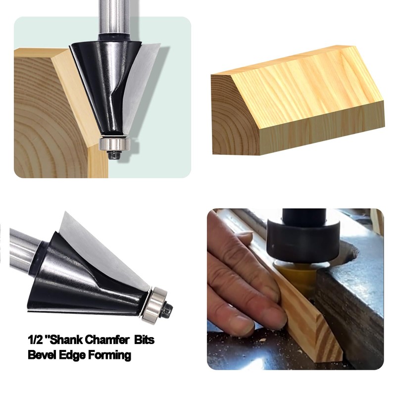 SICWOOD Chamfer Router Bit 1/2 Shank, 22.5° Degree Carbide 2-Flute