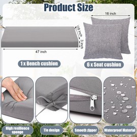 Wenqik 3 Pcs Outdoor Bench Cushion Set 47" x 18" Patio Wicker Cushion with 2 Throw Pillows Waterproof for Outdoor Loveseat Sofa Bench Seat Bed Couch Swing Furniture(Gray)