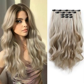 XIXISNOW 4PCS Clip ins Curled Fake Wavy Natural Hair Extensions for Women 22 Inch Synthetic Fiber Hairpieces Soft Clips on Extension for Daily Party Wear Dirty Blonde Mix Bleach Blonde