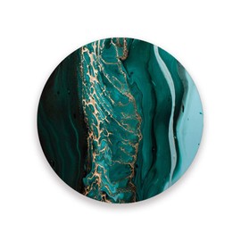 ZHONGJI Coasters for Drinks Absorbent Round Fluid Art Dark Green Waves Ceramic Stone Anti Scratch Cork Housewarming Gifts Wedding Living Room Office Decoration Bar 3.9Inch Set of 4