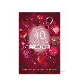 Ruby Wedding Greeting Card 40 Wedding Anniversary Ruby Hearts 16 x 11 cm