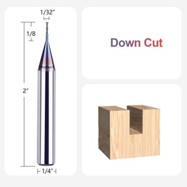 SpeTool 1/32 Down Cut CNC Router Bits 1/4 Inch Shank with TAC Long Life Coated , Solid Carbide Spiral End Mill Plunge Cut for Wood Engraving Carving