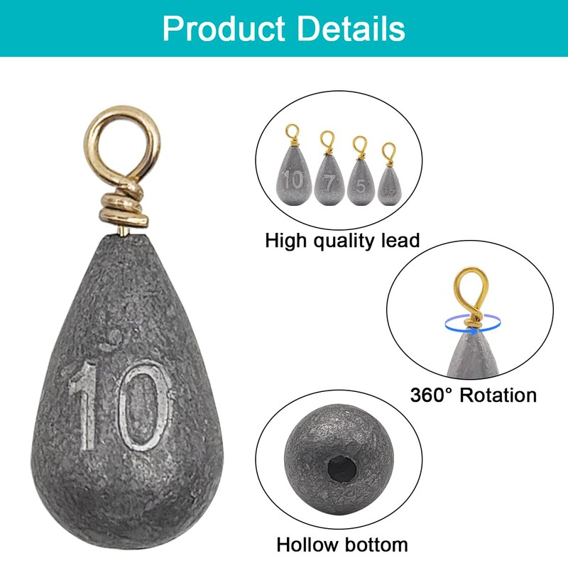 DaKuan Fishing Weights Sinkers Kit, 48pcs Drop Shot Weights and