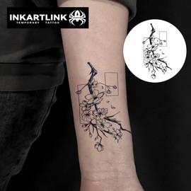 INKARTLINK Tattoo Tech, 2 Sheets Medium Semi Permanent Tattoo, Temporary Tattoos, Last 1-2 Weeks, Waterproof, Realistic Look, No Adhesive, No Reflection （flower)311
