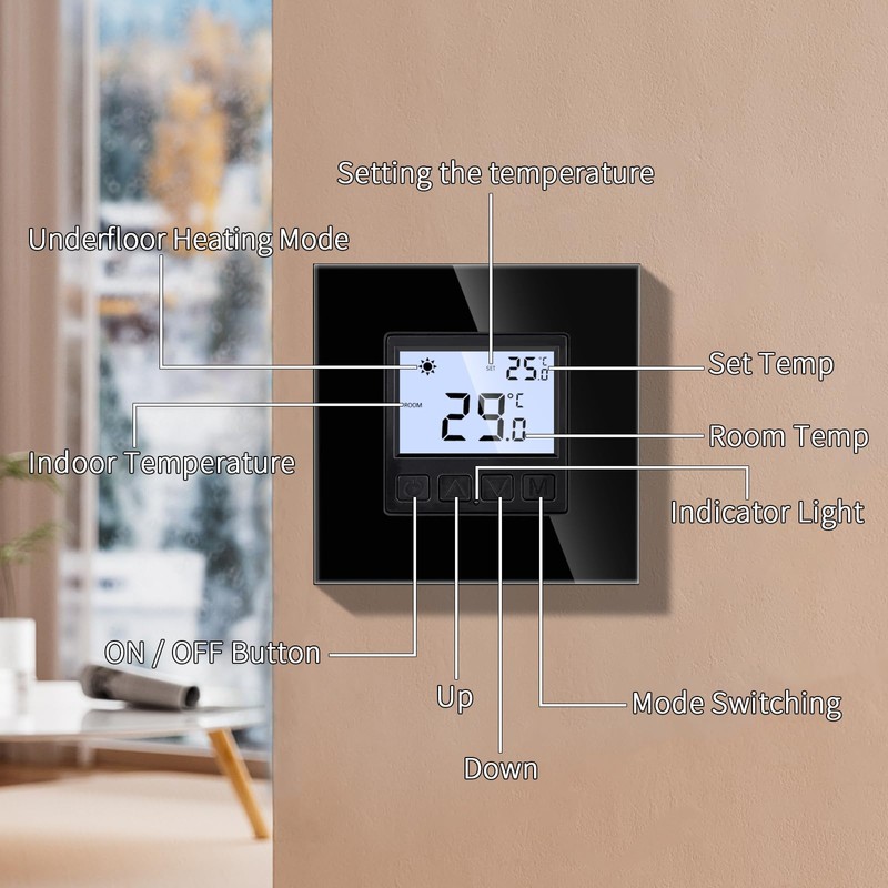 JIMEIDA Digital Programmable Thermostat Heating Black Floor Heating Chamber Constant