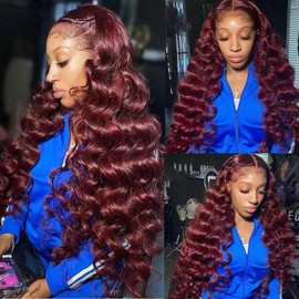 Burgundy Human Hair Bundles with Closure,99J Colored Wine Red Bundles Human Hair with Closure Grade 10A Brazilian Hair Bundles and 4x4 Lace Closure Loose Deep(99jBurgundy Loose Deep 16 18 20+16free)